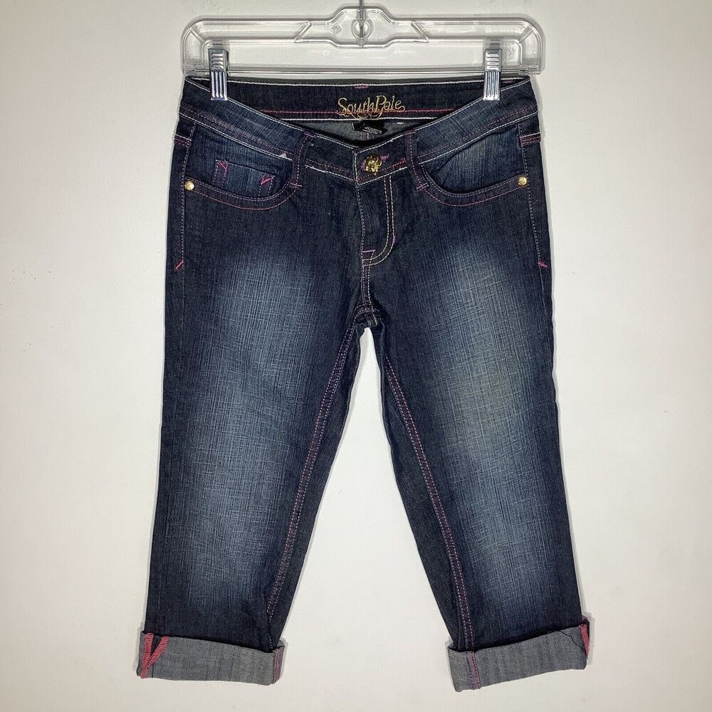 South Pole Womens Capri‎ Cuffed Denim Jeans Blue Size 1 - Picture 2 of 8